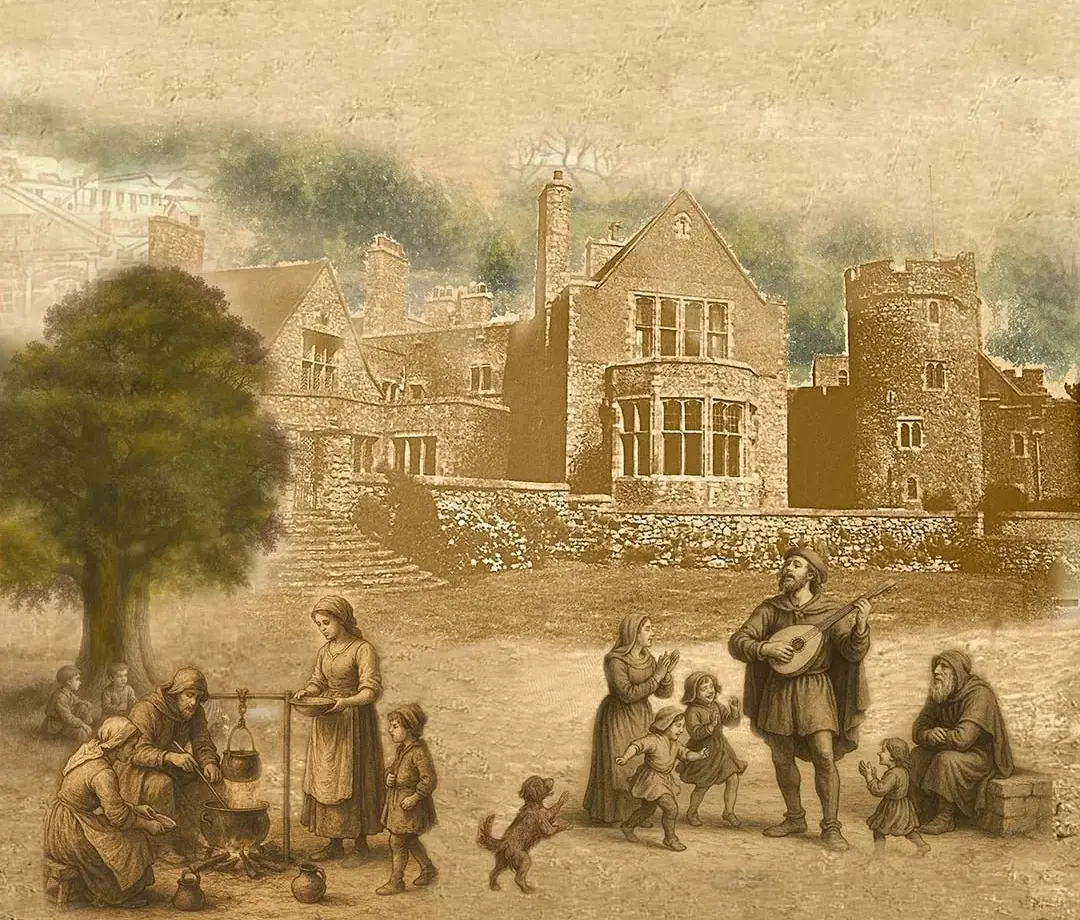 Everyday life in the castle's shadow — Lympne Castle, Created 21st c. (depicts c. 1360-1500)
