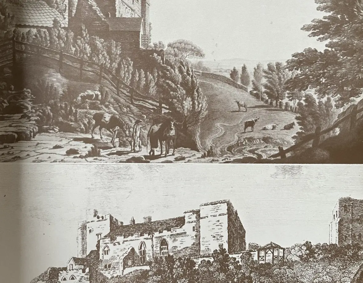 Two antiquarian views on one plate — Lympne Castle, c. 1800-1835